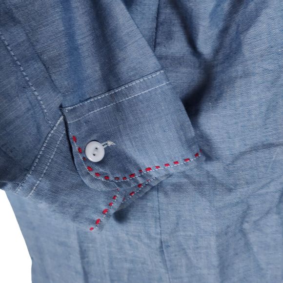 Vintage 70s Embroidered Work Shirt Size L Chambray De Colores Chicken - Picture 7 of 16